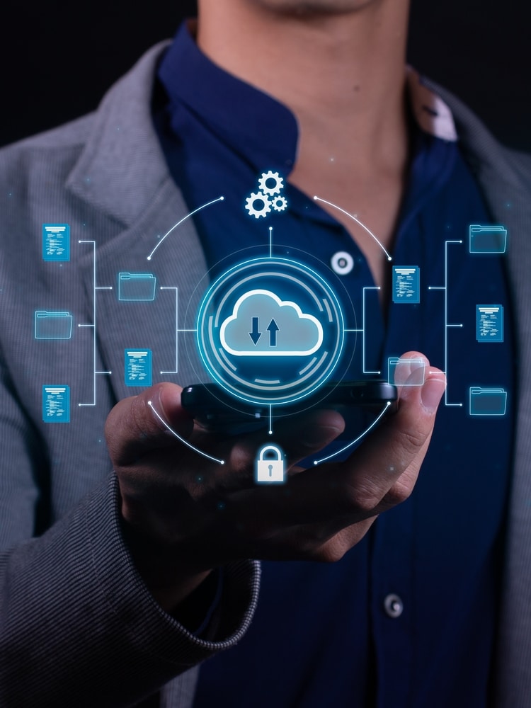 Vertical,Photo,Of,A,Man,Employs,Cloud based,Computing,On,His